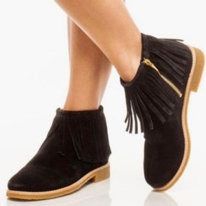 Kate Spade Betsie Fringe Black Suede Ankle Boot